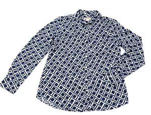 Merona Womens Shirt Size M Printed Long Sleeve Button Up Blue White Print - Picture 1 of 11