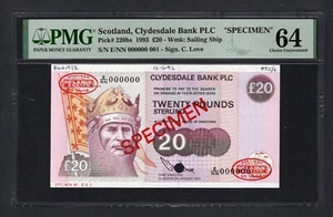 Scotland 20 Pounds P220bs 1993 ''Specimen N.1" Uncirculated Grade 64 Top POP - Picture 1 of 2