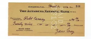 Zane Grey signed Bank Check - Picture 1 of 2
