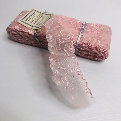 Vintage Lace Trim Pink Floral Edging Ribbon Decorative Nylon Cotton Fabric - image 1 of 4