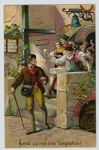 Lead Us Not Into Temptation Vintage Embossed Postcard - Picture 1 of 2