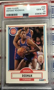 1990 FLEER DENNIS RODMAN, #59, GRADED PSA GEM MINT 10, HOF, PISTONS, BULLS, SPUR - Foto 1 di 2