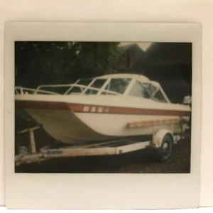 Boat Trailer White Orange Color Stripe Man's Pride Vintage Photo Polaroid 1970s - Picture 1 of 1