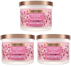 Beloved Cherry Blossom & Tea Rose 2-Wick Candle Jar, 11.5oz-Pack of 3 - Picture 1 of 4