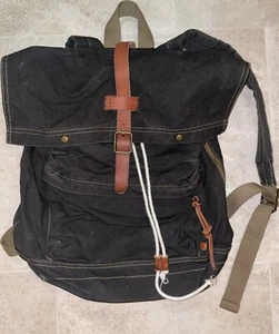 AMERICAN EAGLE Black Canvas/Leather Rucksack Backpack Large Pockets Drawstring - Picture 1 of 8