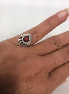 Vtg Native American Navajo Sterling Silver 925 Red Coral Claw Ring Size 6 - Picture 1 of 4