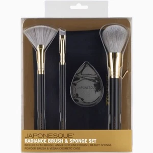 JAPONESQUE: 5 PC RADIANCE SET. 3 BRUSHES /SPONGE/CASE. BLACK. ORG$30 SALE $17 - Picture 1 of 5