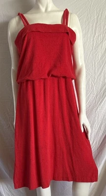 Vintage 1970s Red Terry Cloth Sundress Halter Dress Sz L Beach Cover Excellent - Image 1 of 4