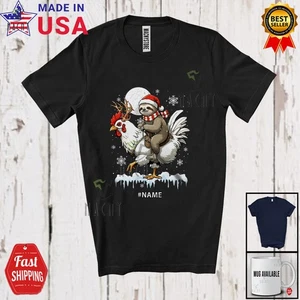Santa Sloth Riding Chicken Reindeer; Lovely Christmas Custom Name Farmer T-Shirt - Picture 1 of 7