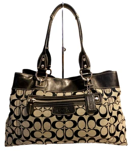 Coach F15533 Penelope Leather Trim Signature Satchel Purse Hand Bag Tag Charm - Picture 1 of 12