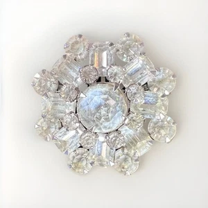 Vintage 50’er Strass Brosche silberfarben Blume strahlender Schliff wunderschön funkelnd - Bild 1 von 3