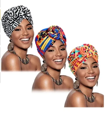 3 Pieces African Turban for Women Knot Pre-Tied Bonnet Beanie Cap Headwrap - Image 1 of 3