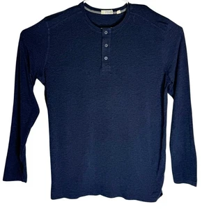 Tasc Performance Mens Long Sleeve Henley Shirt Navy Blue Size L Cotton Blend - Picture 1 of 8