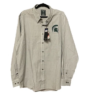 NWT Michigan State Spartans Men’s Shirt Green White Checked XL Bonus Tote  524 - Image 1 of 4