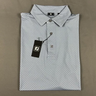 FootJoy Golf Shirt Polo Shirt Dot Geo Print Large Blue Gray Navy White MSRP $88 - Image 1 of 4