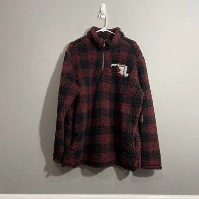Home Free Men’s Red Black Fuzzy Sherpa Fleece Pullover Sz L Cozy Outdoor Cabin - Image 1 of 4
