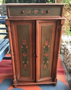 Antique Pine PAINTED Folkart KITCHEN Small Larder SPICE Cupboard Scandinavian - Picture 1 of 16