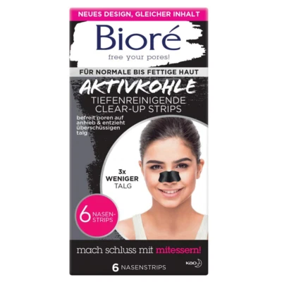 Bioré 6 Deep Cleansing Activated Carbon Clear-Up Strips, 1 X 6 Nose Strips, Derm