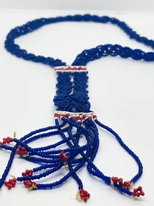 Vintage Red, White, & Blue Native American Glass Seed Beadwork Necklace - Picture 1 of 4