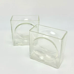 Pair of Vintage Retro Christian Tortu Diablo Vase Clear Glass Geometric Square - Picture 1 of 11