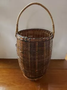 1970's Boho Chic Woven Reed/Bamboo Bucket Basket - Picture 1 of 6