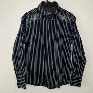 Fender Custom Shop Button Up Shirt Mens Size Small Navy Striped Embroidered LS - Picture 1 of 17