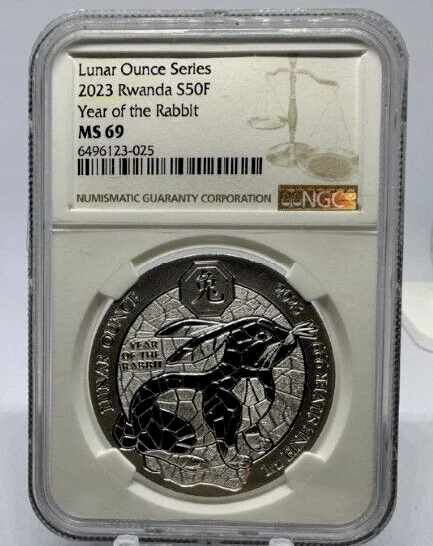 2023 Rwanda 1 oz 999 Silver Lunar Year of the Rabbit BU NGC MS69 - Image 1 of 1