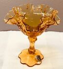 Fenton Art Glass Colonial Amber Rose Embossed Pedestal Compote Comport Candy Jar