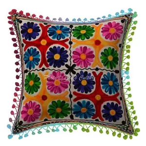 Indian Floral Decorative Cushion Cover Decor Embroidered Suzani Sofa Pillow Case - Picture 1 of 3