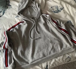 Gray Striped Crop Hoodie - Picture 1 of 4