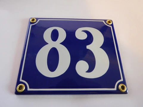 Old French Blue Enamel Porcelain Metal House Door Number Street Sign / Plate 83 Cover