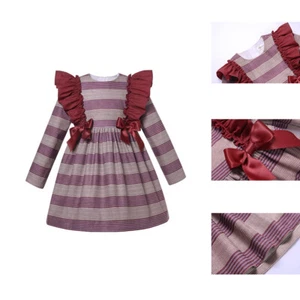 Girls Spanish Ruffle Striped Bow Dress Birthday Party 2 3 4 5 6 8 10 12 Years - Picture 1 of 12