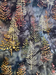 Batik cotton fabric Trees Gold metallic, up north,lodge,cabin by the 1/2 yd - Picture 1 of 1