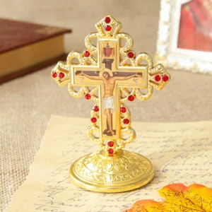 Crocifisso ortodosso tavolo croce chiesa fornitore icona Gesù con supporto per preghiere - Foto 1 di 5