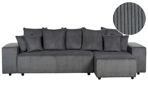 3-Sitzer Ecksofa Cord grau mit Schlaffunktion Stauraum Chaiselongue links Luspa - Bild 1 von 12