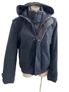 KENJI Men Bomber Jacket Black Wool Double zipper Size M Hood - Picture 1 of 23