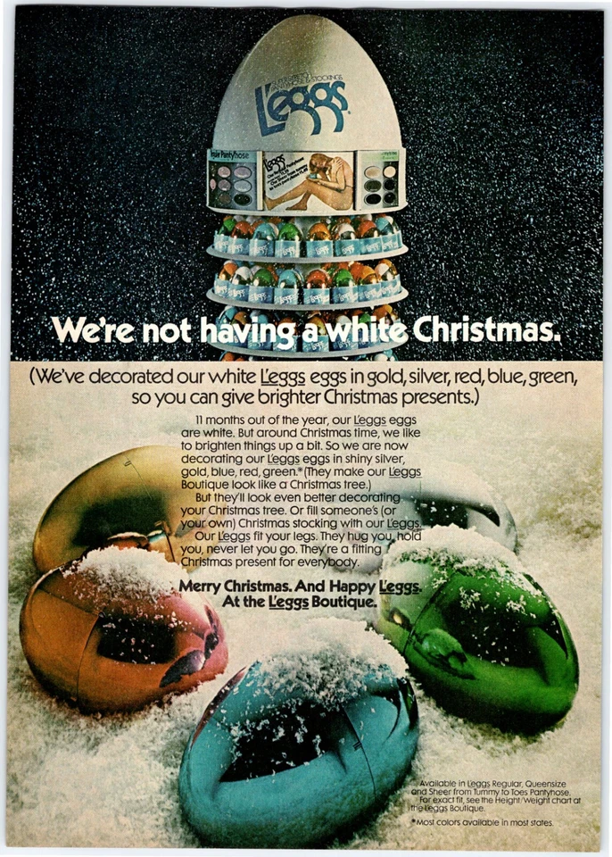 1973 LEGGS рождественские яйца колготки винтажный 8 «X 11» журнал объявление 1970-х M335 - Изображение 1 из 1