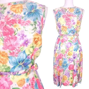 Suzy Perette Floral Tea Dress Ladies M Wiggle Bow Belt Rare Pinup 60s Vintage - Foto 1 di 19
