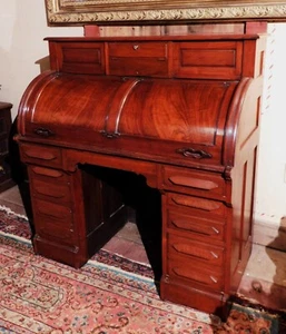 Walnut Cylinder Roll Slide out desk with With Secret Compartment circa 1900 - Picture 1 of 11
