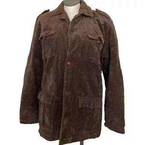Diesel Jacket Brown Velvet Trench Coat Cottagecore Button Up Cotton Size XL - Picture 1 of 14