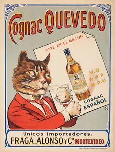 Original Plakat - Cognac Quevedo - Katze - Spirituosen - Spanisch - 1920 - Bild 1 von 5