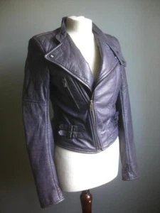 JOSEPH LEATHER PERFECTO BIKER JACKET 6 8 distressed steampunk soft purple faded - Picture 1 of 24