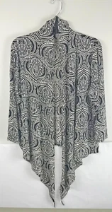 Chicos Womens Black White L 2 ~ Assymetrical Open Front Cardigan Short Sleeve - Picture 1 of 6