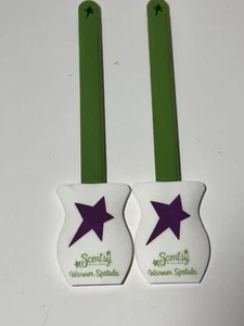 2 Scentsy Wärmer Spatel Schaber Wachsentferner Werkzeug lila grün weiß 7" lang - Bild 1 von 5