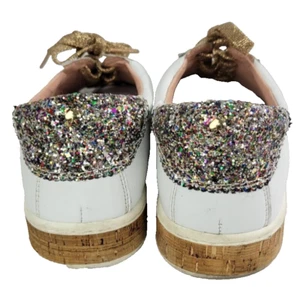 Kate Spade Shoes Women's 9 1/2 M White Leather Sneakers Cork Casual Sparkle - Picture 1 of 9