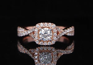$3,999 Vera Wang Love 14K Rose Gold 1.00ct Round Diamond Halo Engagement Ring - Picture 1 of 10