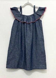 Tea Girls Sundress Dress 8 Linen Blend Grayish Blue Pockets Ruffle Logo NWOT - Picture 1 of 7