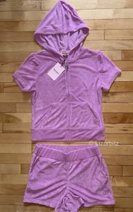 NEW! JUICY COUTURE Towel Terry OG Bling Hoodie & Short Set Dewberry Pink Size S - Picture 1 of 5