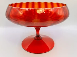 VTG Large MCM Empoli Glass Ruby Red Amberina Optic Pedestal Compote Bowl 6.75” - Picture 1 of 10