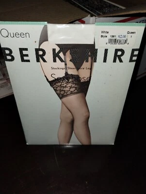 Berkshire 1361 Sexyhose Silky Sheer Lace Garter Stocking Queen White - Image 1 of 3